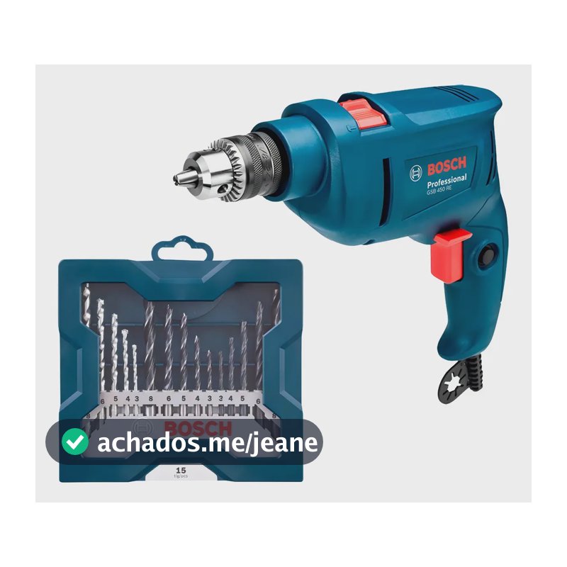 Furadeira Impacto 3/8" 450W com Estojo Brocas 15 Peças Bosch