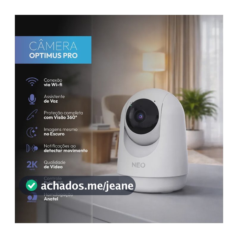 Câmera De Segurança Wi-fi Inteligente Full Hd 2k 360° Visão Noturna Optimus Pro Branco Avant Neo