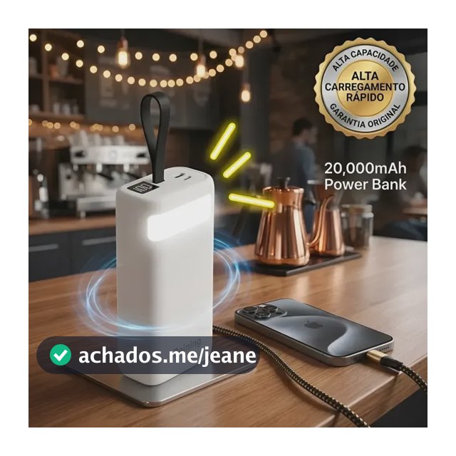 Carregador Portátil Power Bank 20.000 Mah Turbo Com Cabos