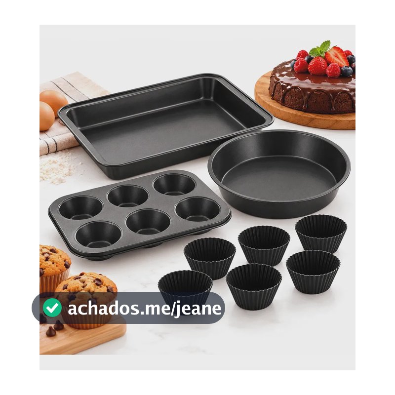 Kit 3 Formas Antiaderente + 6 Forminhas Cupcake Silicone Preto