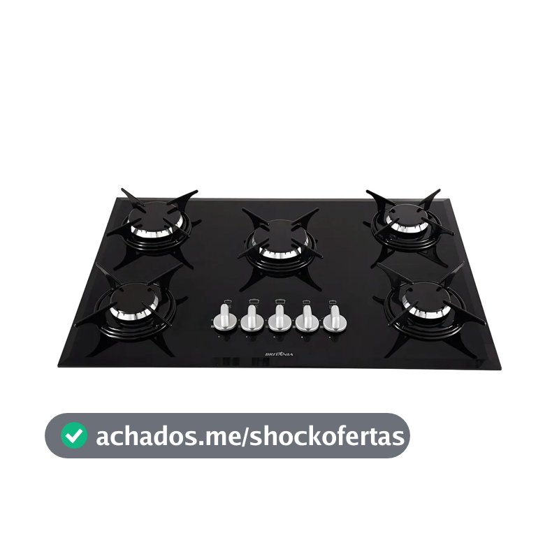 Cooktop Britânia BCT5P 5 Bocas a Gás Preto de Embutir Bivolt