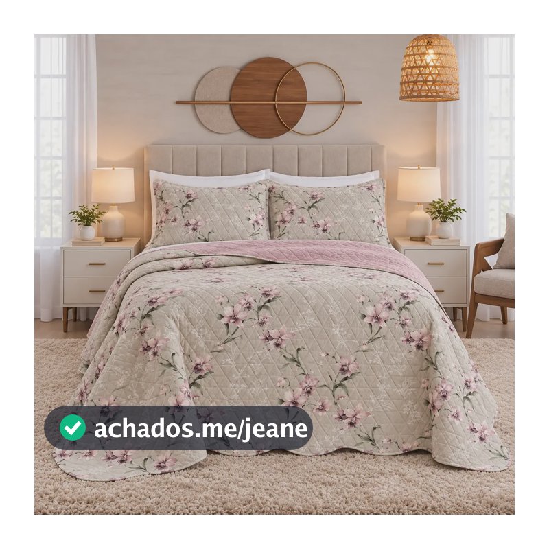 Kit Colcha Casal 3pç Itália 150 Fios Dupla Face Arabesco Beige