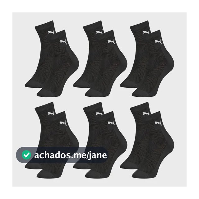 6 Pares Meias Puma Cano Médio Alto Atoalhada Academia Sport