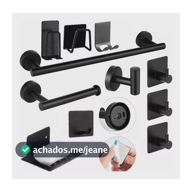 Kit de Acessórios para Banheiro 11 Peças Aço Inoxidável 304 Preto Fosco Completo Lavabo com Cabide Toalheiros Papeleira Ganchos