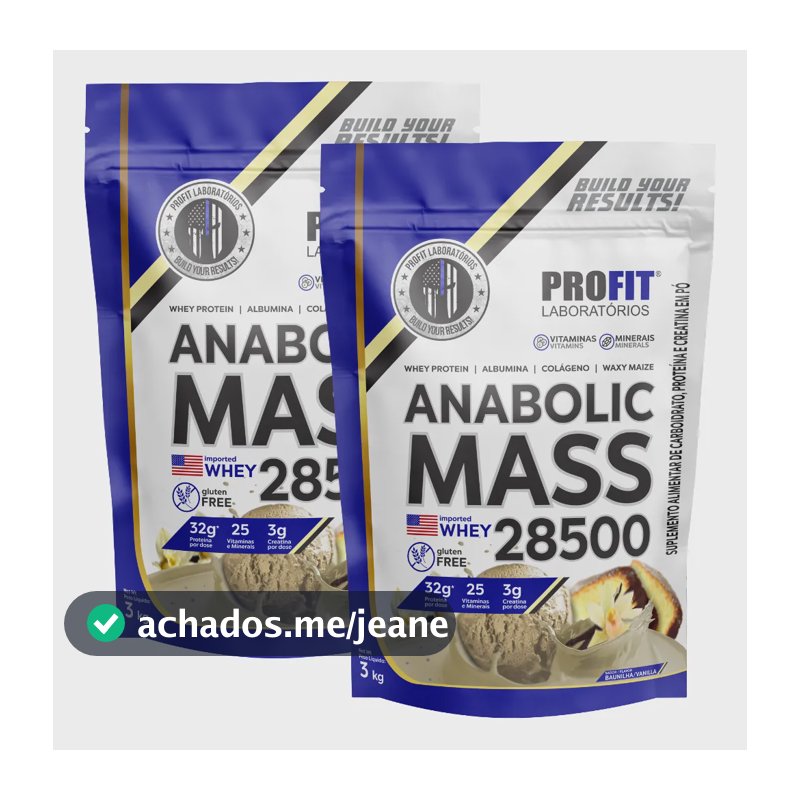 Kit 2 Hipercalórico Anabolic Mass Profit Labs Sem Glúten 3kg Baunilha