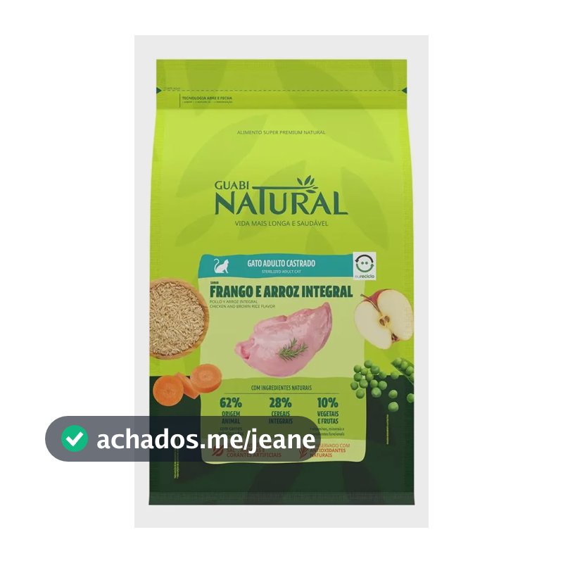 Ração Guabi Natural Gatos Castrados Frango Arros 7,5kg