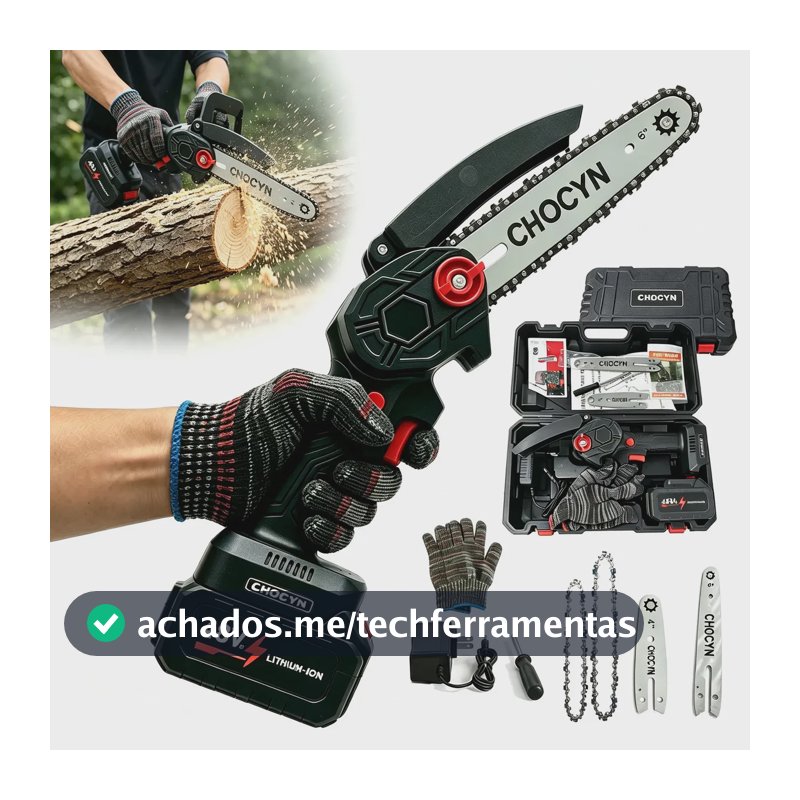 Motosserra Elétrica Sem Fio 48V Bateria de Lítio 4 e 6 Polegadas Portátil para Podar Árvores e Cortar Lenha na Jardinagem