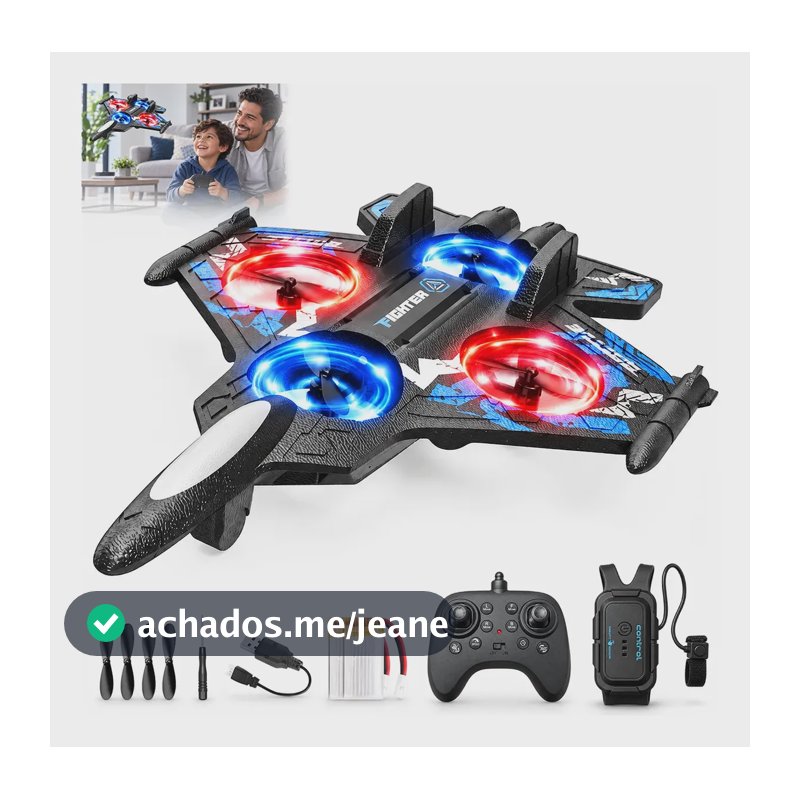 Drone Avião De Controle Remoto Aero Caça Jato 360° Com Luz Azul