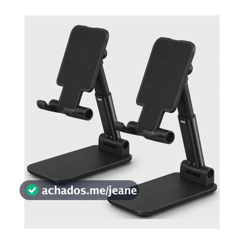 Kit 2 Suportes Celular Tablet De Mesa Ajustável Dobrável Preto E Preto 2 Pretos