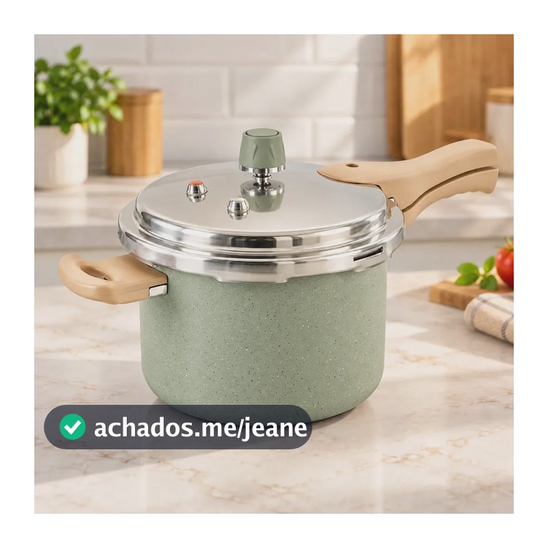 Panela de Pressão Oikos 4,4L Indução Antiaderente Cerâmico Alumínio 5 Camadas 4 Dispositivos Segurança Verde Cooktop Gás