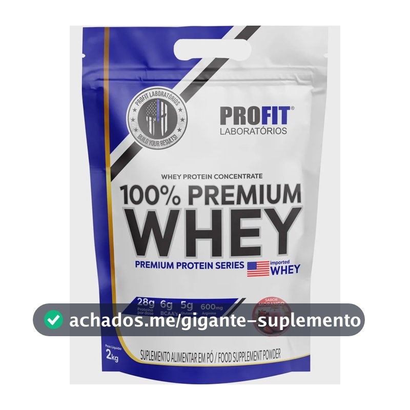Whey Protein 100% Concentrado Premium 2kg - Profit Labs Sabor Morango