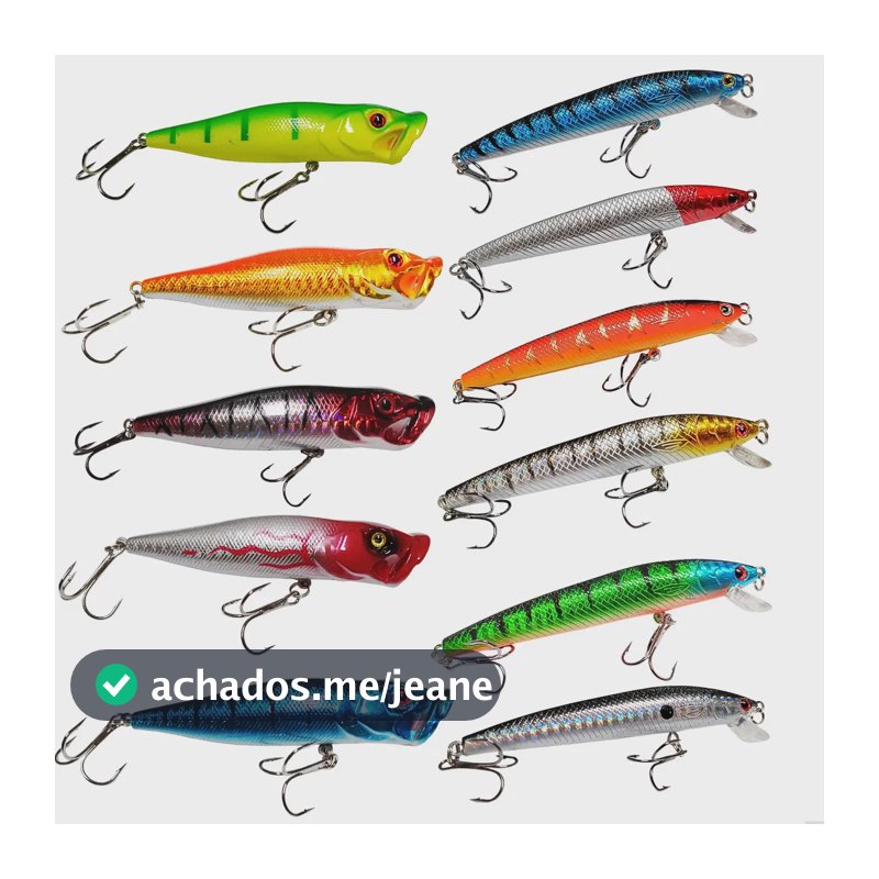 Kit 11un Isca Artificial Meia Agua e Superfície Popper 13g a 9g e 10cm a 9cm Ideal Pesca Tucunaré Traira Robalo Dourado - Tralha de Ouro