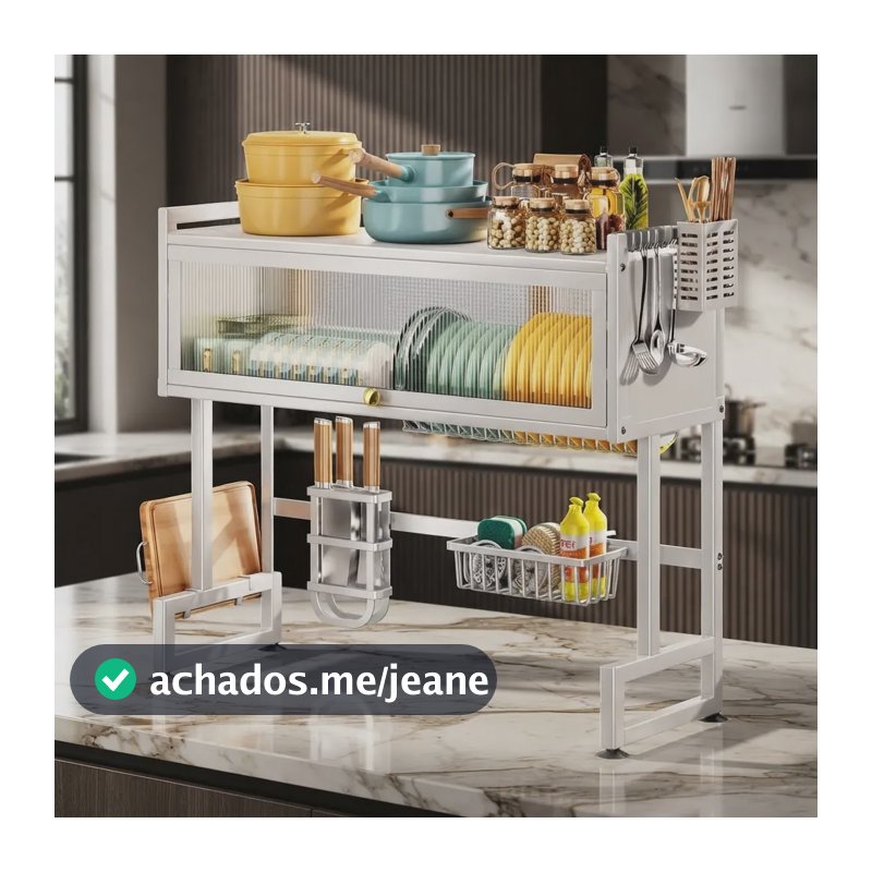 Escorredor De Pratos Louça Preto Cozinha Suspensa 65cm 18pçs Branco