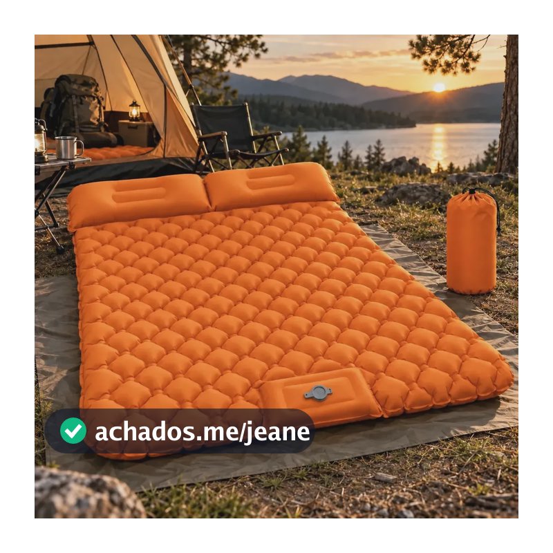 Colchão Inflável Casal Com Bomba Embutida Camping 195x125cm Laranja