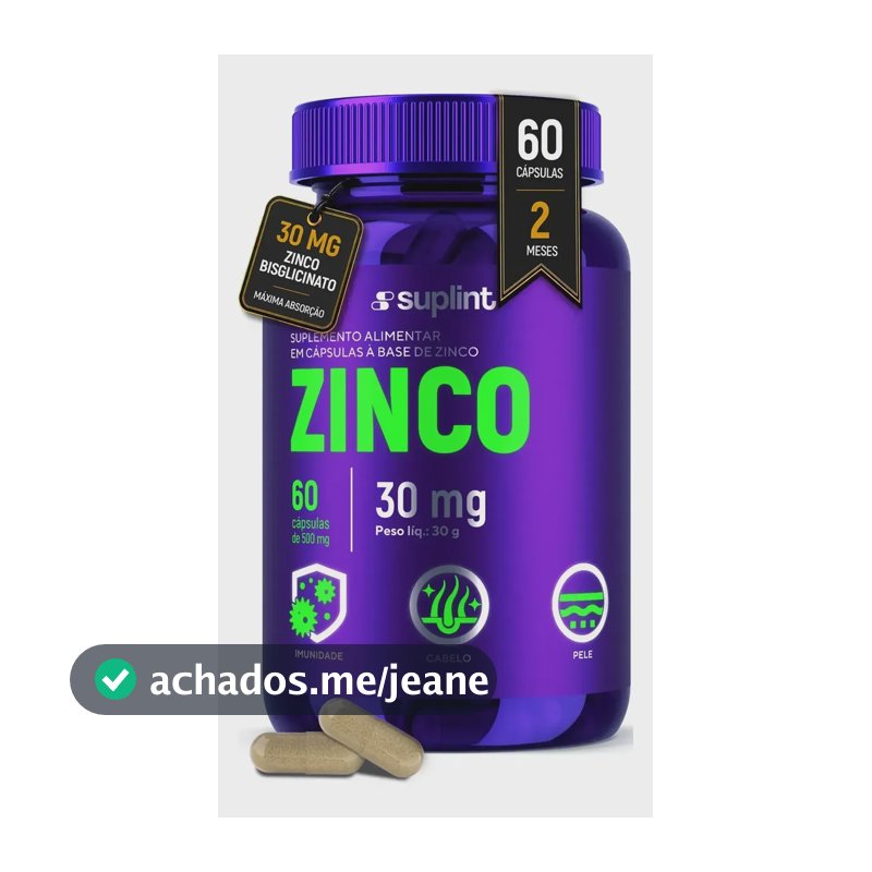 Suplemento Alimentar De Zinco 30 Mg 60 Cápsulas - Suplint Sem Sabor