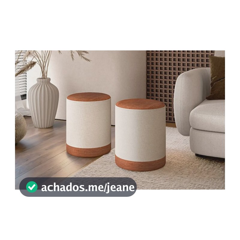 Kit Puff Banqueta Decorativo Luxo Sala Quarto Couro E Linho Bege
