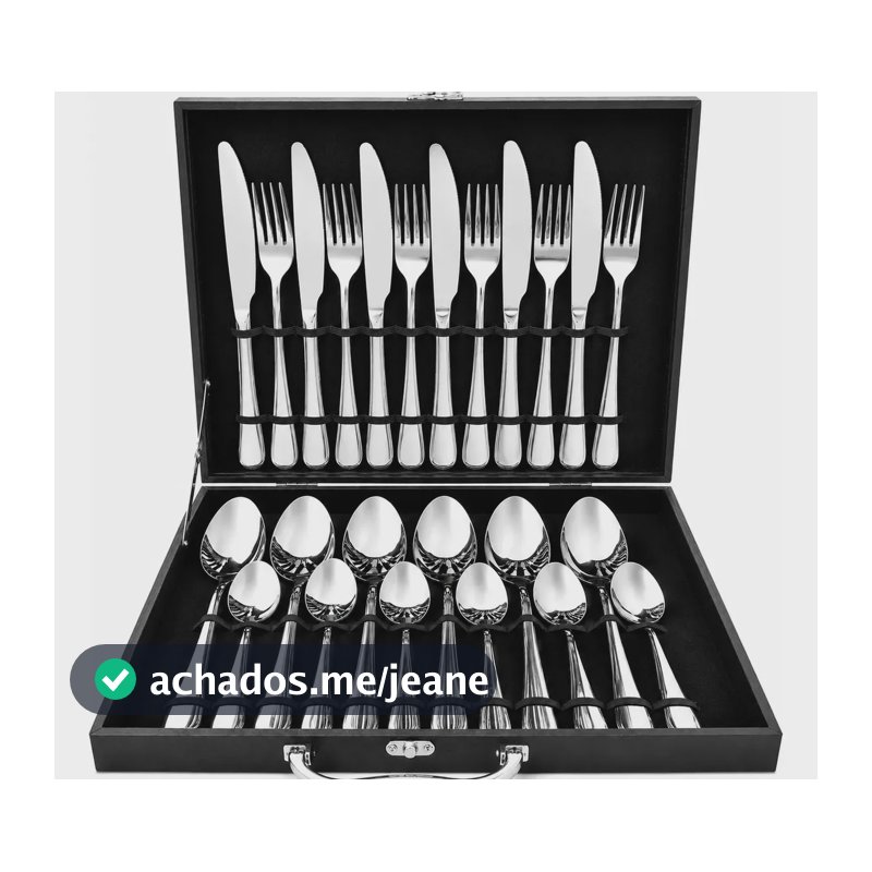 Kit Faqueiro Jogo De Talheres 24 Peças Inox Dourado De Luxo Prateado