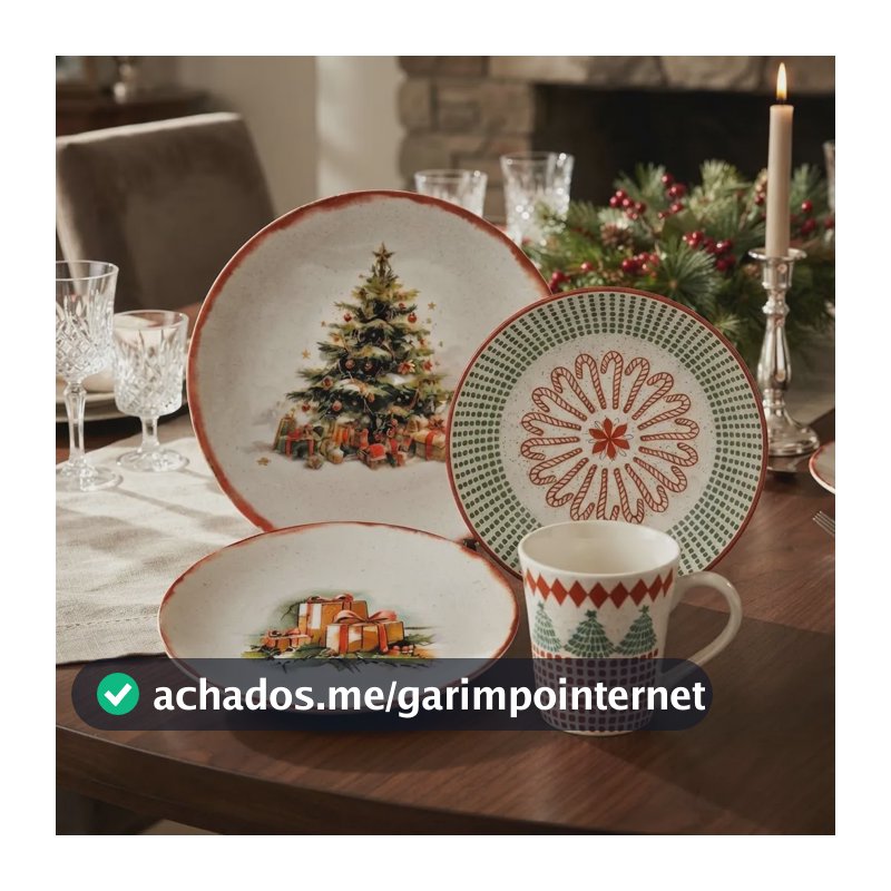 Aparelho De Jantar Chá 16 Peças Natal Oxford Off White Natal