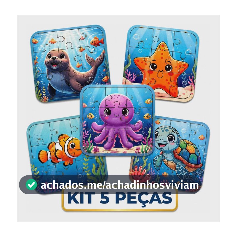 Kit 5 Quebra-cabeça Infantil Educativo Madeira Mdf Fundo Do