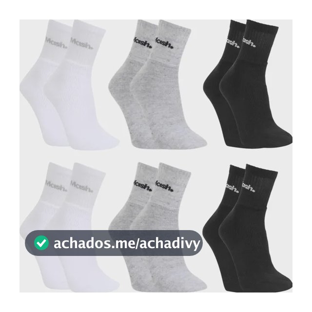 Kit 6 Pares De Meias Esportivas Mash Em Algodão Cano Médio