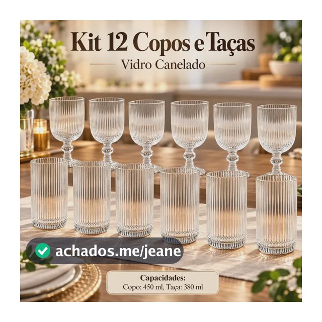 Kit 6 Taças 6 Copos Canelados De Vidro Água Suco Drinks Mesa