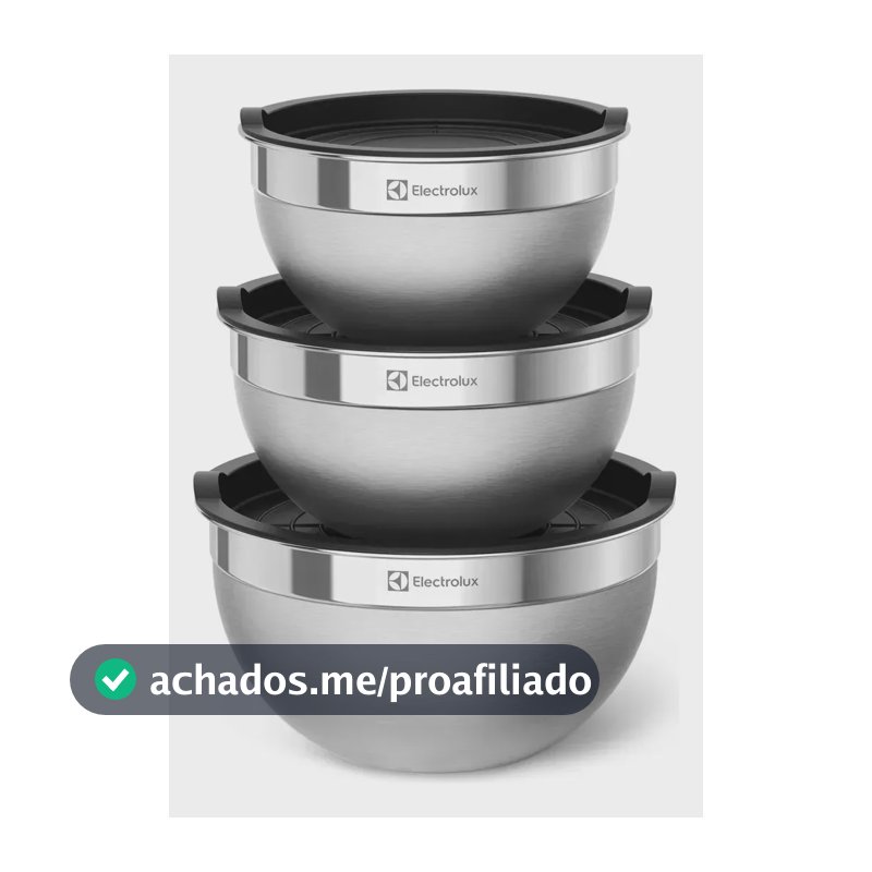 Electrolux Kit 3 Bowls Tigelas de Aço Inox com Tampa Plástica, 1,4L, 2L e 2,6L