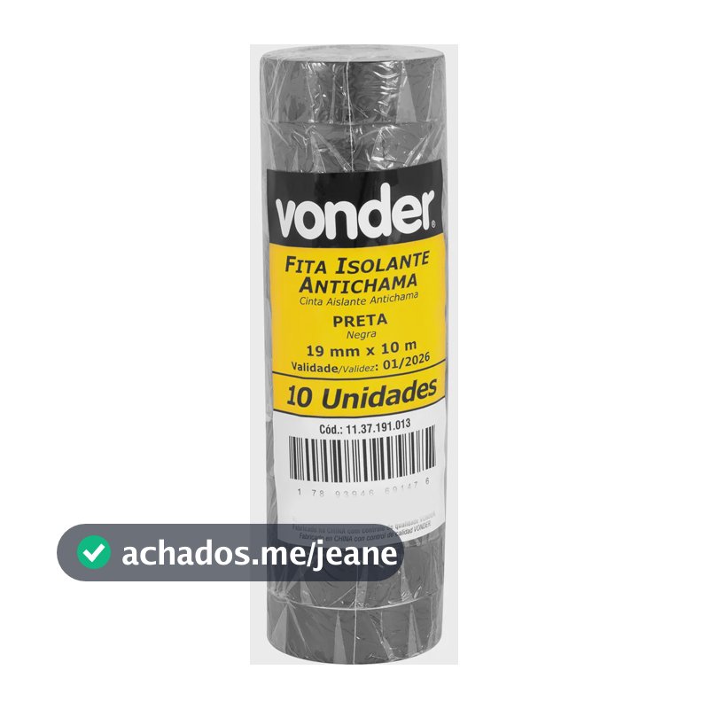 Kit 10 Fitas Isolante Antichama 19mm 10m Vonder 750v Cor Preto Liso