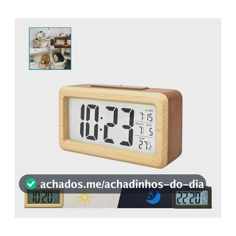 Relógio Despertador Digital Madeira Quarto Decoração Marrom Marrom
