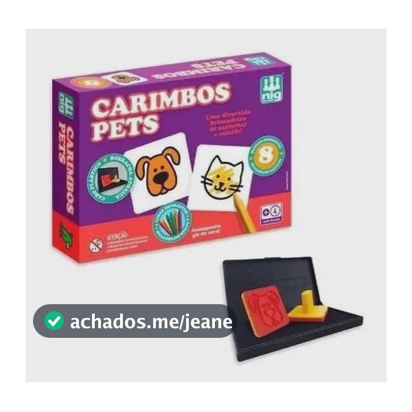 Kit Carimbos Infantis Pets Educativos Nig Brinquedos Com Giz de Cera