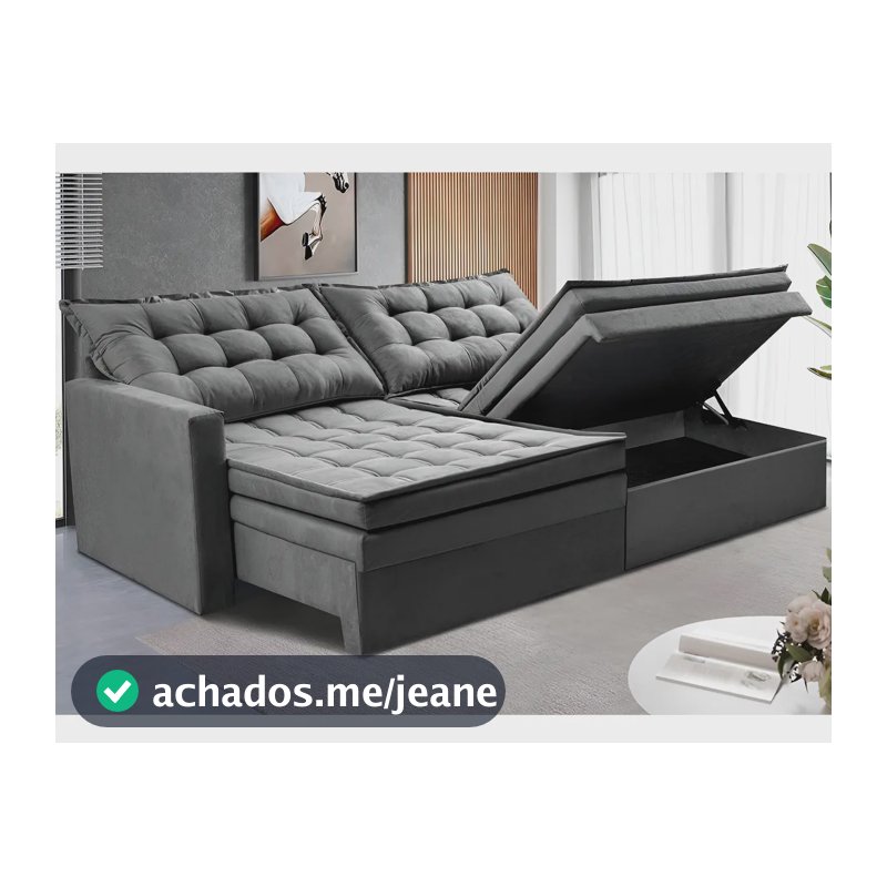 Sofá Sem Caixa Retrátil Baú 2,00m Cama Inbox Secret. Suede Cor Cinza