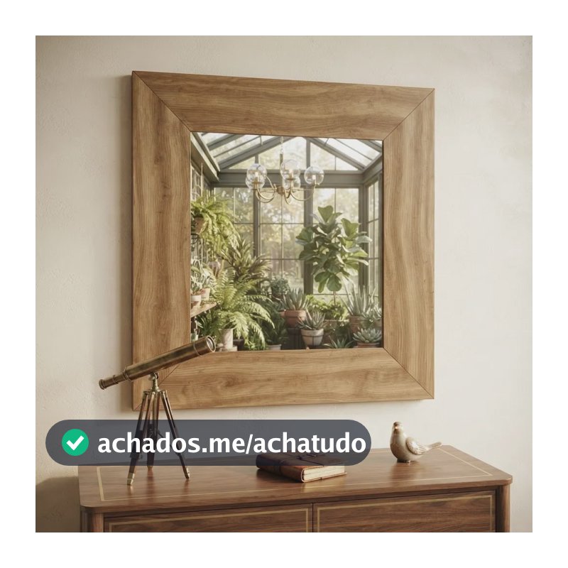 Espelho Pequeno 36x33 Moldura Madeira Rústica Marrom-escuro
