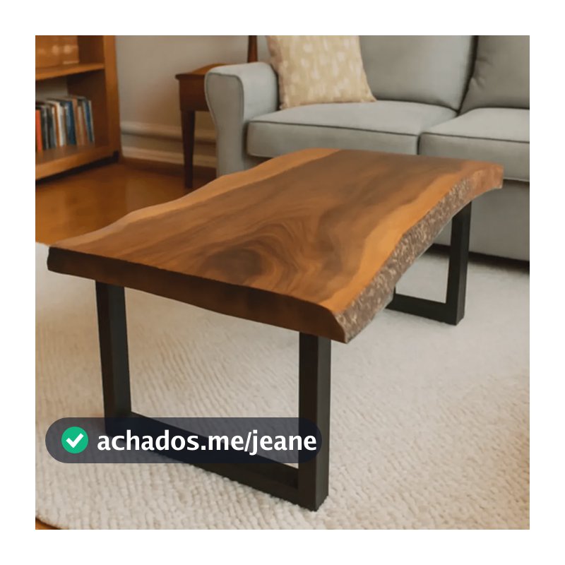 Mesa De Centro Madeira Maciça Borda Orgânica Natural/preto