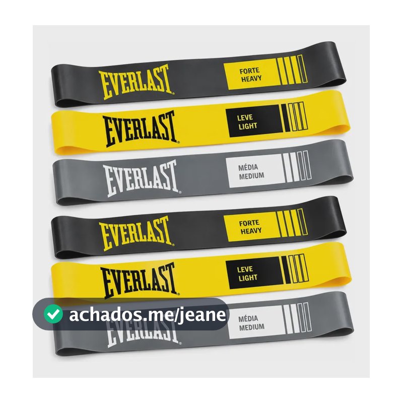 Kit 6 Faixas Elástica Mini Band Everlast Treino Exercícios Amarelo-cinza-preto