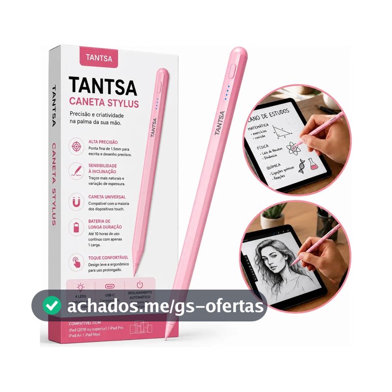 Caneta Touch Tantsa Recarregável Universal para iPad, Tablet e Celular com Rejeição de Palma