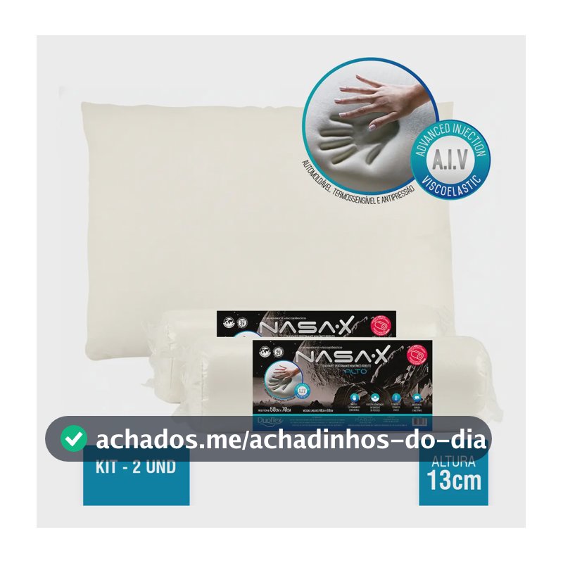 Kit 2 travesseiros nasa x 13 cm de altura viscoelástico Duoflex capa cor bege