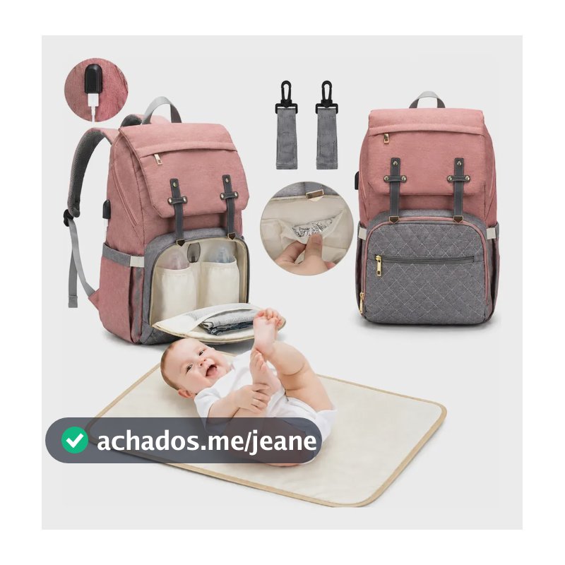Mochila Bolsa Lequeen Smart Multifuncional Moderna Cor Rosa Com Cinza Bolsa Maternidade Grande 26l Mochila Maternidade Com Trocador Conta Com 17 Bolsos Para OrganizaçãO Completa Encaixe Usb E Trocador