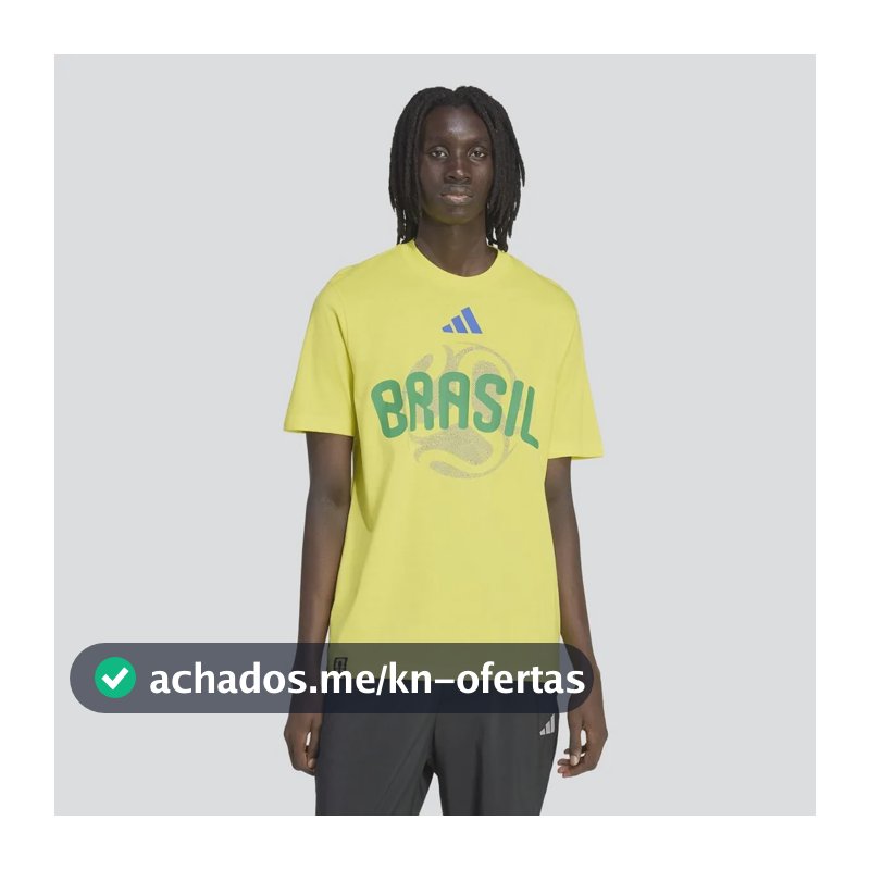 Camiseta Masculina Brasil Copa Do Mundo Da Fifa 26 adidas Amarelo Estampa Localizada M Liso