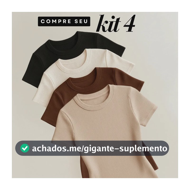 Kit 4 Blusas Feminina Ribana Canelado Estilosa Básica Casual Preto, Branco, Marrom E Nude Liso M/g (36/42)