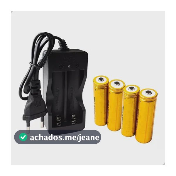 Conjunto Carregador Duplo Bivolt 110 220 Ac Com Fio Led Indicador + 4 Baterias Pilhas Células 18650 3,7/4,2 Volts 9800mah Li-ion Recarregáveis Carga Rápida Proteção Contra Sobrecarga E Curto Circuito