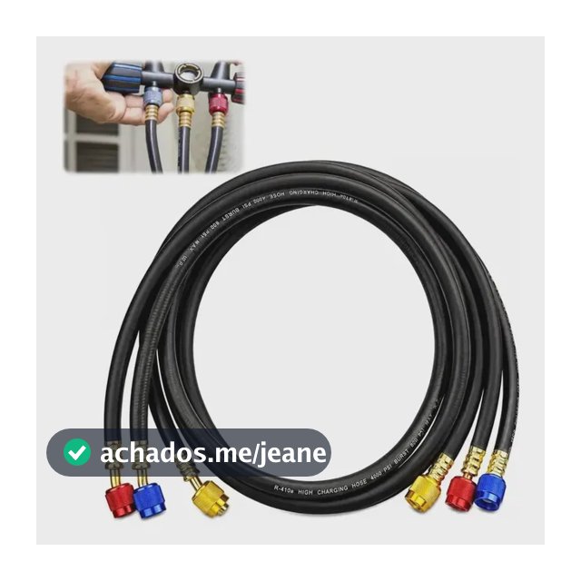 Conjunto 3 Mangueiras Manifold 90cm 1/4 Sae R22 R410a Preta