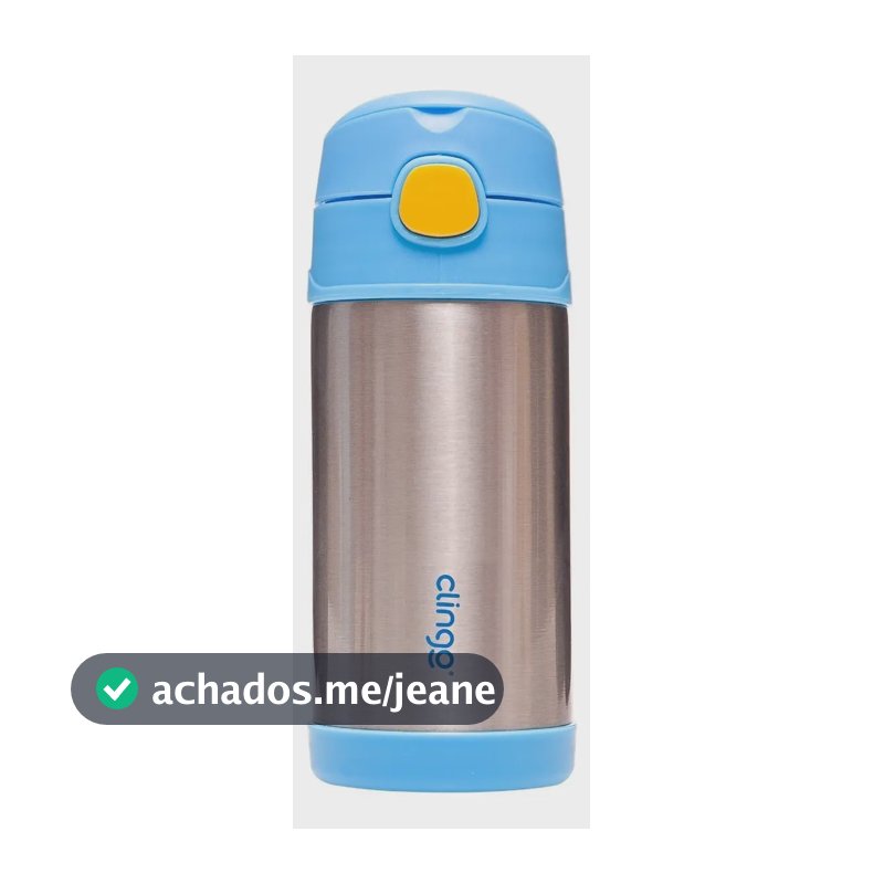 Copo Garrafa Térmica Infantil Inox Canudo Rosa Clingo Cor Inox/Azul