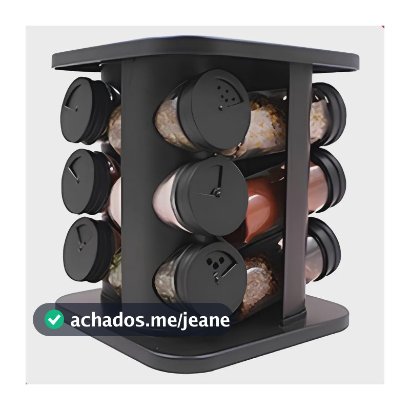 Porta Temperos E Condimentos Giratório Com 12 Potes Vidro Preto