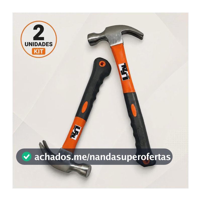 Kit 2 Martelo De Prego Profissional Tipo Unha Cabeça Aço Cabo Fibra Emborrachado Resistente Ferramenta Portátil Multifuncional Construção Obra Casa Pedreiro Carpinteiro Serralheiro Reforma Marca Lfal