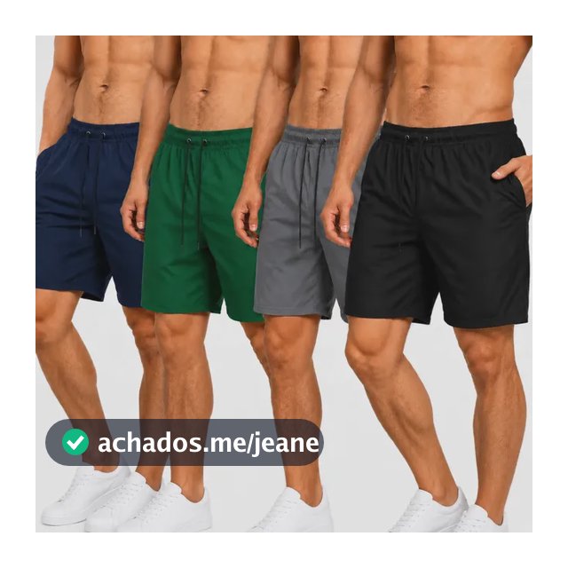 Kit 4 Bermudas Masculina Shorts Praia Tactel Academia Treino Preto/verde/cinza/azul-marinho Liso Gg