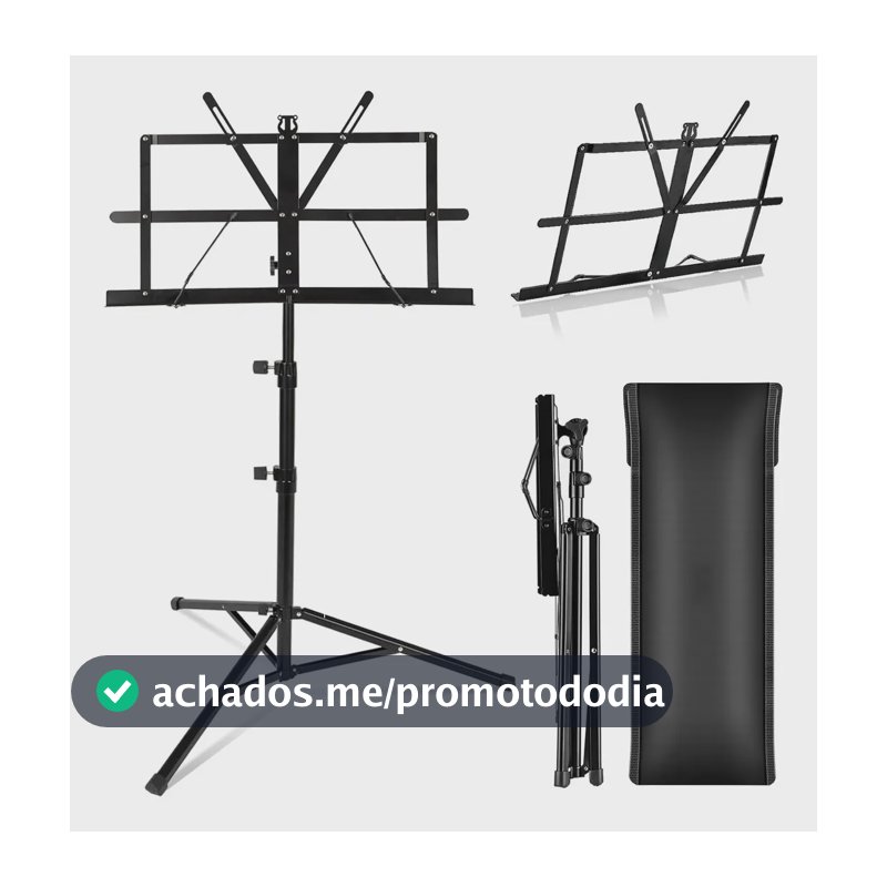 Suporte de Partitura Dobrável Portátil com Estojo para Transporte - BrisaBras Preto