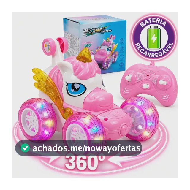 Carrinho Unicórnio Maluco Controle Remoto Recarregável Leds Brinquedo de Menina Infantil Carro Gira 36