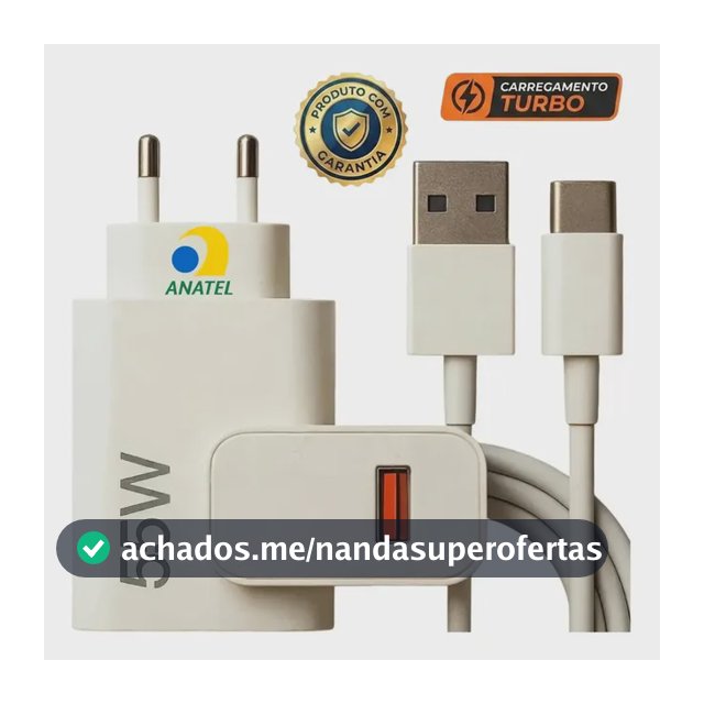 Carregador Turbo 55w USB-C Com Cabo Tipo C 1 Metro Fonte Bivolt 110v/220v, Carregamento Rápido Fast Charge, Ideal Para Celular Android, Compatível Com iPhone Samsung Motorola Xiaomi LG