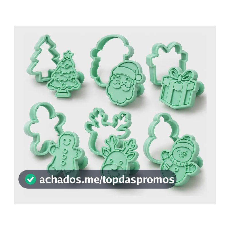Kit 6 Cortadores Natalinos De Biscoito Com Carimbo E Puxador Natal