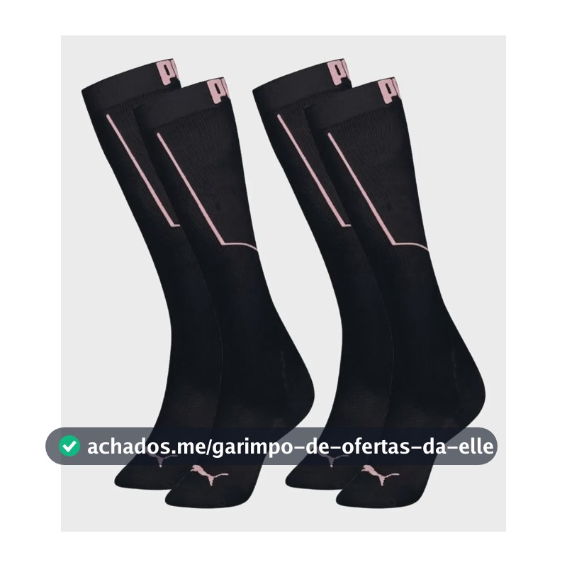 2 Pares De Meia Puma 3/4 Corrida Esportiva Feminina Original 2 Preto Academia Treino Poliamida Performance 34-39