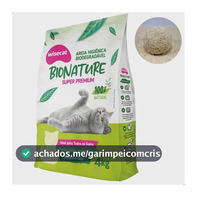 Areia Higiênica Mandioca Premium Biodegradável Wisecat 4kg